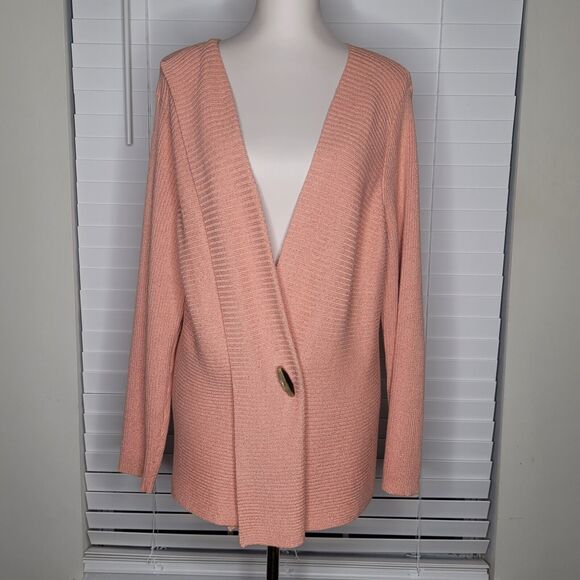 J H Collectibles Peach Metallic Gold Shimmer Cardigan Sweater Toggle Button Snap - Picture 1 of 6
